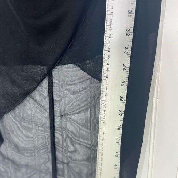 Vintage Y2K Up Front Black Ruched Mesh Slip Dress High Low Hem USA Size Large - Picture 7 of 10